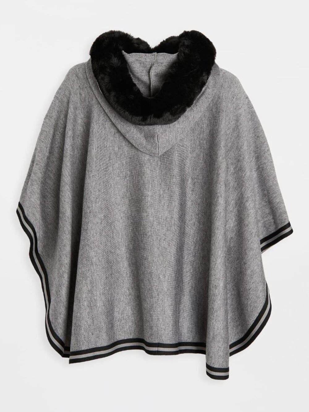 Adrienne Landau Gray Faux-Fur Trim Hooded Cape One Size $220 Retail